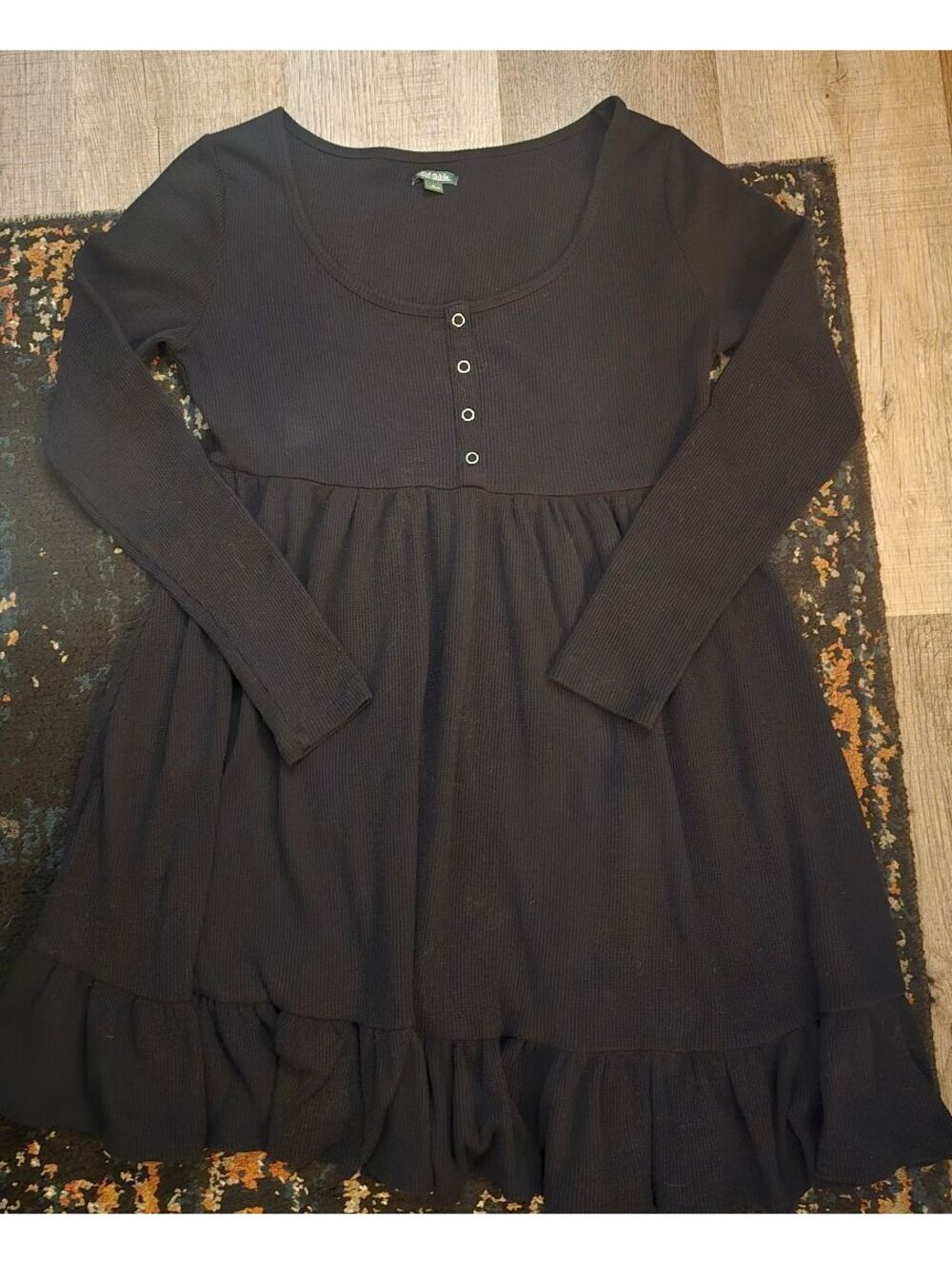 Wild Fable Black Waffle Knit Tiered Babydoll Mini Dress - Large